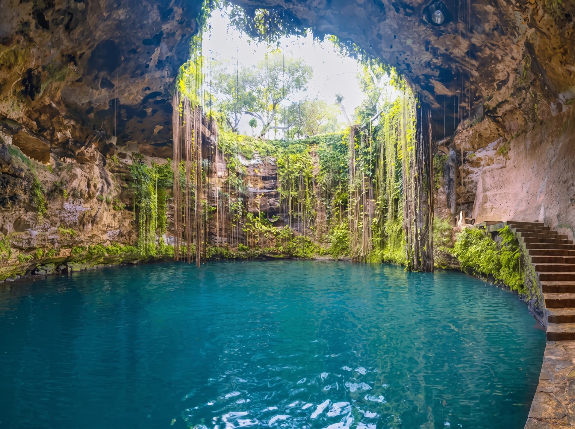 Cenote de aguas turquesa en Yucatán