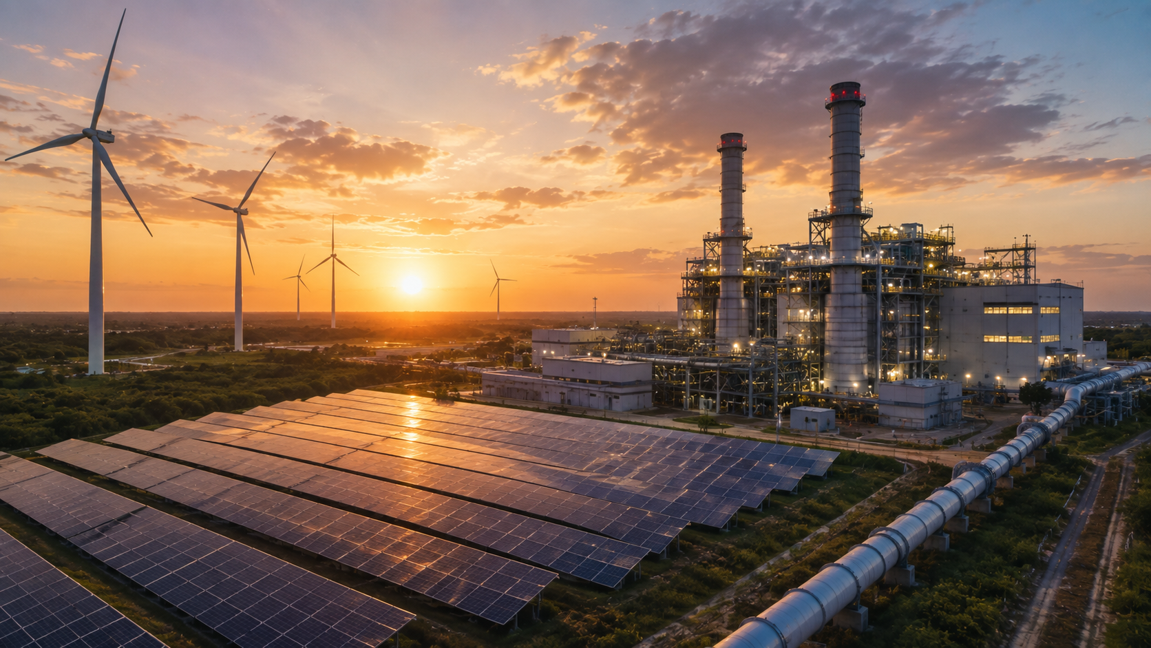 Infraestructura energética: parque solar, eólico y planta de ciclo combinado