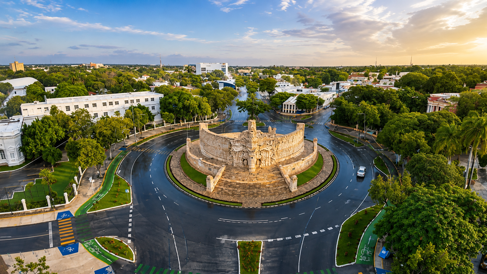 Monumento a la Patria en el Paseo de Montejo, Mérida, vista aérea